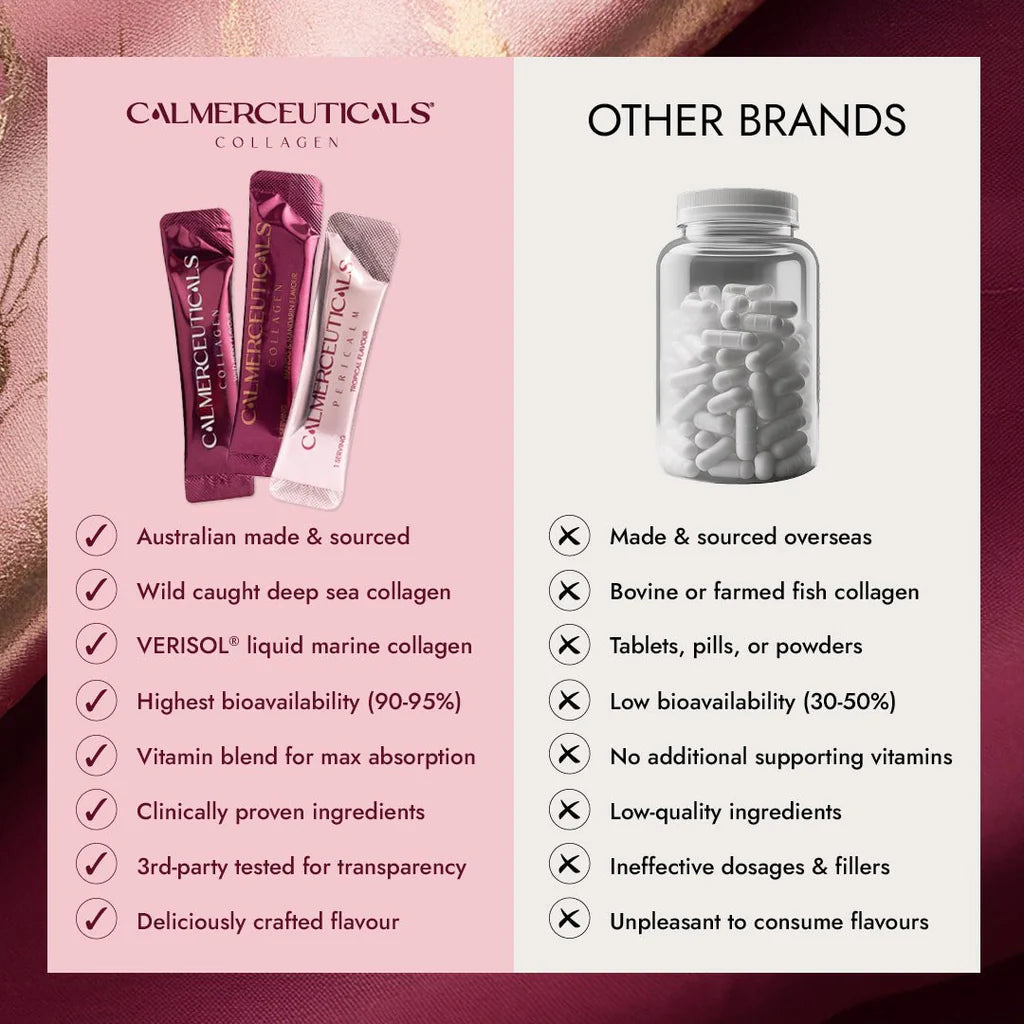 Comparison chart between Calmerceuticals and other brands of collagen supplements.